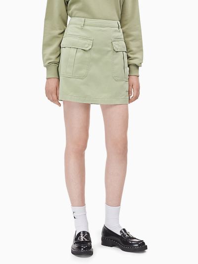 Calvin Klein Ruhák HU329981 | Calvin Klein Cotton Twill Utility Női Mini Szoknya Olivazöld